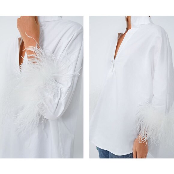 Tuckernuck | NEW White Feather Willow Three-quarter Blouse Size L - Picture 3 of 11